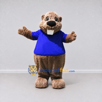 Custom Tan and Blue Beaver in T Shirt Mascot Costume Adult Full Body Suit for School Events