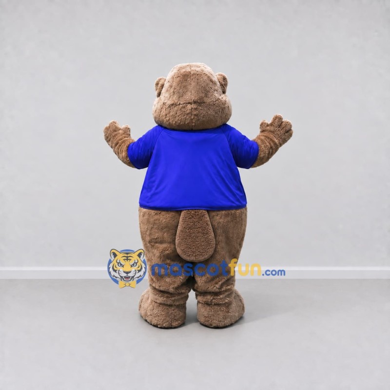 Custom Tan and Blue Beaver in T Shirt Mascot Costume Adult Full Body Suit for School Events