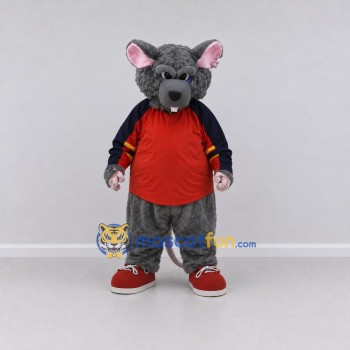 Custom Gray and Red Rat in Sportswear Mascot Costume Adult Full Body Suit for Sports Events