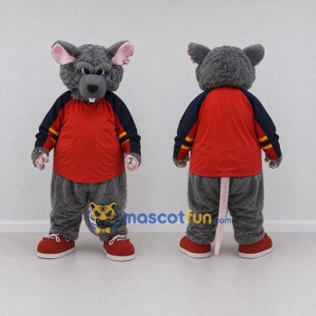 Custom Gray and Red Rat in Sportswear Mascot Costume Adult Full Body Suit for Sports Events