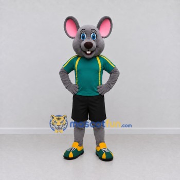 Custom Gray and Green Mouse in Sportswear Mascot Costume Adult Full Body Suit for Sports Events Custom Gray and Green Mouse in Sportswear Mascot Costume Adult Full Body Suit for Sports Events