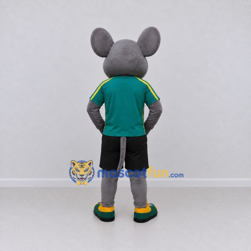 Custom Gray and Green Mouse in Sportswear Mascot Costume Adult Full Body Suit for Sports Events Custom Gray and Green Mouse in Sportswear Mascot Costume Adult Full Body Suit for Sports Events