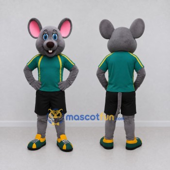 Custom Gray and Green Mouse in Sportswear Mascot Costume Adult Full Body Suit for Sports Events