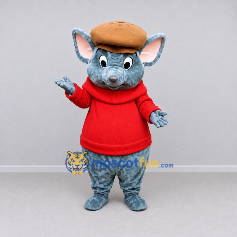 Custom Blue Gray and Red Mouse in Hoodie Mascot Costume Adult Full Body Suit for School Events Custom Blue Gray and Red Mouse in Hoodie Mascot Costume Adult Full Body Suit for School Events