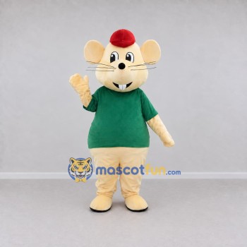 Custom Cream Green and Red Mouse in T Shirt Mascot Costume Adult Full Body Suit for School Events