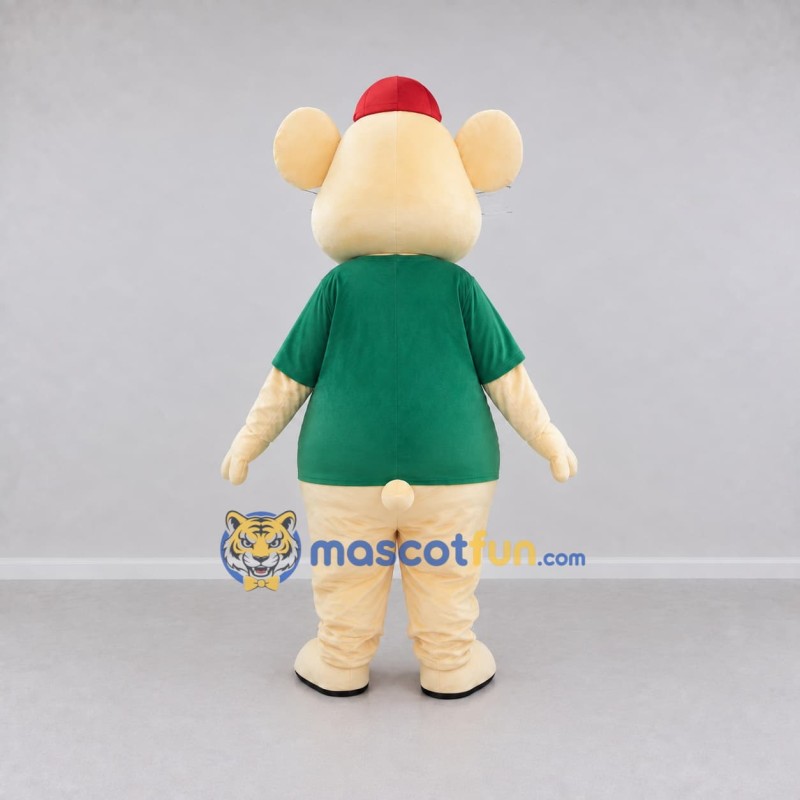 Custom Cream Green and Red Mouse in T Shirt Mascot Costume Adult Full Body Suit for School Events