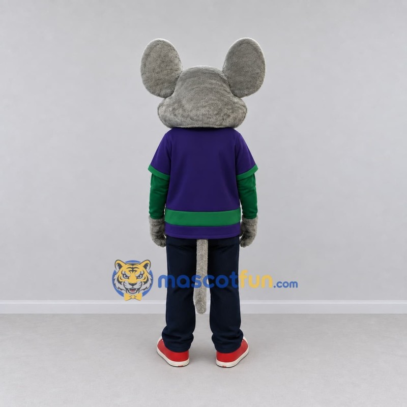 Custom Gray Purple and Green Mouse in Sportswear Mascot Costume Adult Full Body Suit for Sports Events Custom Gray Purple and Green Mouse in Sportswear Mascot Costume Adult Full Body Suit for Sports Events
