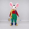 Custom White Red and Green Mouse in Overalls Mascot Costume Adult Full Body Suit for School Events Custom White Red and Green Mouse in Overalls Mascot Costume Adult Full Body Suit for School Events