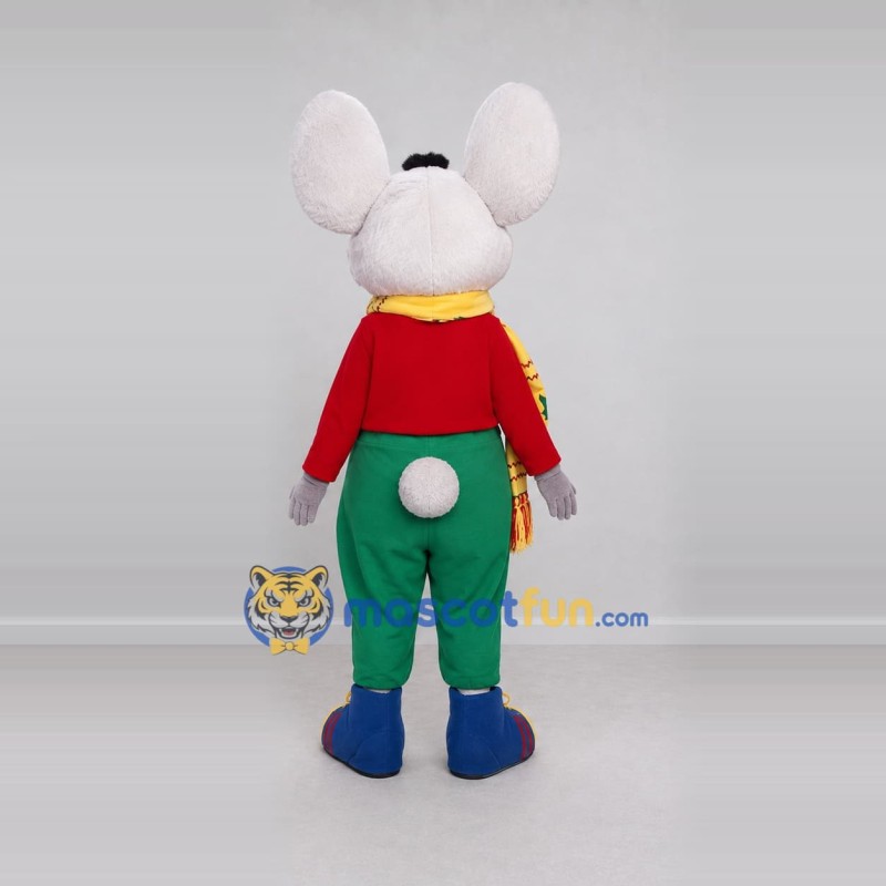 Custom White Red and Green Mouse in Overalls Mascot Costume Adult Full Body Suit for School Events Custom White Red and Green Mouse in Overalls Mascot Costume Adult Full Body Suit for School Events