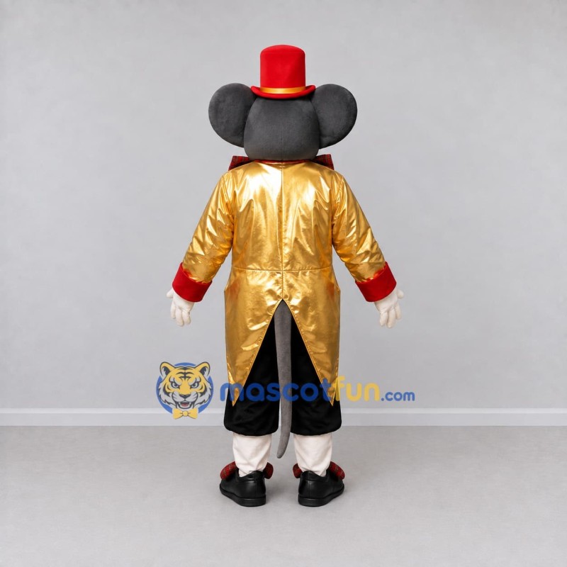 Custom Gray Gold and Red Mouse in Tailcoat Mascot Costume Adult Full Body Suit for Theme Parties Custom Gray Gold and Red Mouse in Tailcoat Mascot Costume Adult Full Body Suit for Theme Parties