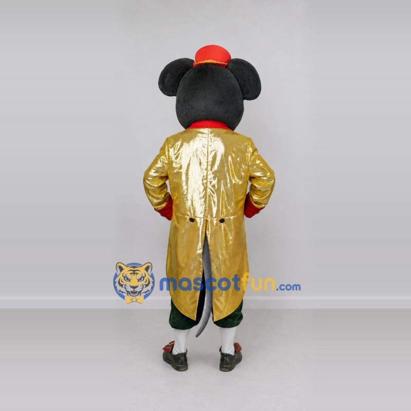 Custom Black Gold and Red Mouse in Tailcoat Mascot Costume Adult Full Body Suit for Theme Parties Custom Black Gold and Red Mouse in Tailcoat Mascot Costume Adult Full Body Suit for Theme Parties