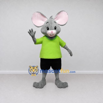 Custom Gray and Lime Green Mouse in T Shirt Mascot Costume Adult Full Body Suit for School Events