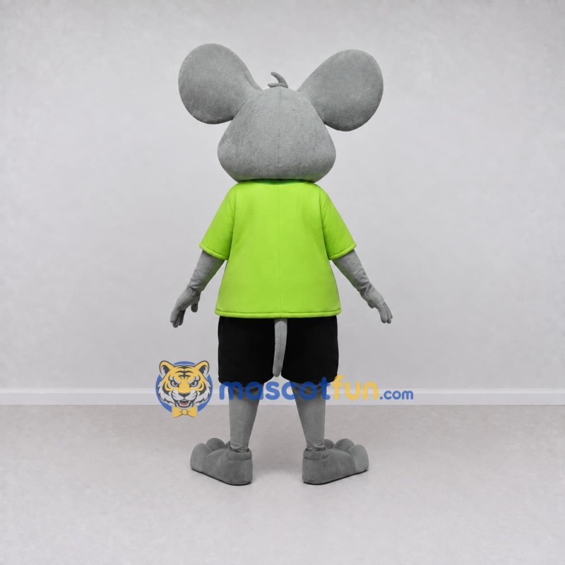 Custom Gray and Lime Green Mouse in T Shirt Mascot Costume Adult Full Body Suit for School Events Custom Gray and Lime Green Mouse in T Shirt Mascot Costume Adult Full Body Suit for School Events