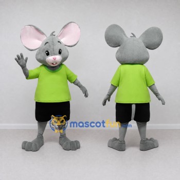 Custom Gray and Lime Green Mouse in T Shirt Mascot Costume Adult Full Body Suit for School Events