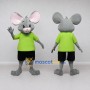 Custom Gray and Lime Green Mouse in T Shirt Mascot Costume Adult Full Body Suit for School Events