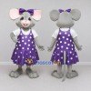 Custom Gray and Purple Mouse in Polka Dot Dress Mascot Costume Adult Full Body Suit for School Events Custom Gray and Purple Mouse in Polka Dot Dress Mascot Costume Adult Full Body Suit for School Events