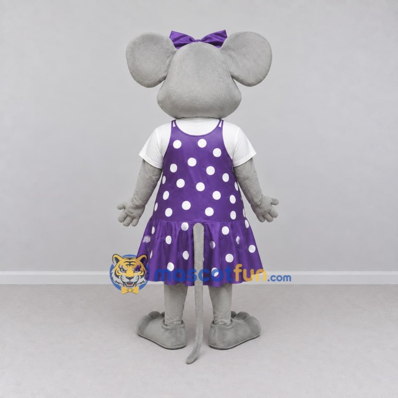 Custom Gray and Purple Mouse in Polka Dot Dress Mascot Costume Adult Full Body Suit for School Events Custom Gray and Purple Mouse in Polka Dot Dress Mascot Costume Adult Full Body Suit for School Events