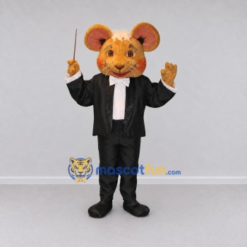 Custom Tan and Black Mouse Conductor Mascot Costume Adult Full Body Suit for Music Events Custom Tan and Black Mouse Conductor Mascot Costume Adult Full Body Suit for Music Events