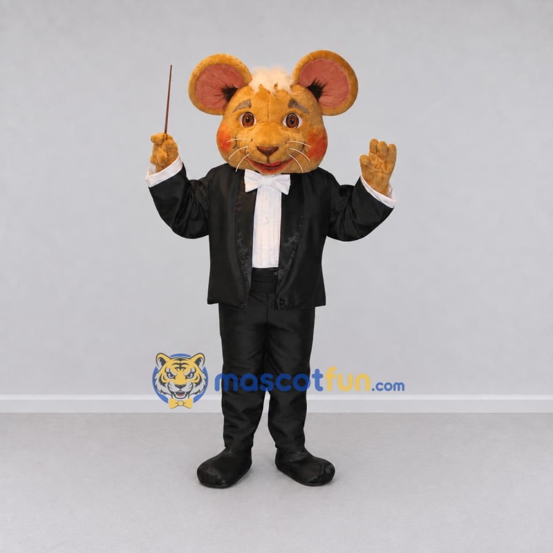 Custom Tan and Black Mouse Conductor Mascot Costume Adult Full Body Suit for Music Events Custom Tan and Black Mouse Conductor Mascot Costume Adult Full Body Suit for Music Events