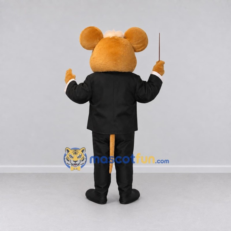 Custom Tan and Black Mouse Conductor Mascot Costume Adult Full Body Suit for Music Events Custom Tan and Black Mouse Conductor Mascot Costume Adult Full Body Suit for Music Events