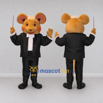 Custom Tan and Black Mouse Conductor Mascot Costume Adult Full Body Suit for Music Events