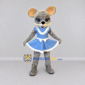 Custom Gray and Blue Mouse in Dress Mascot Costume Adult Full Body Suit for School Events