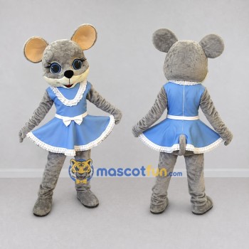 Custom Gray and Blue Mouse in Dress Mascot Costume Adult Full Body Suit for School Events