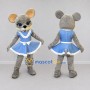 Custom Gray and Blue Mouse in Dress Mascot Costume Adult Full Body Suit for School Events