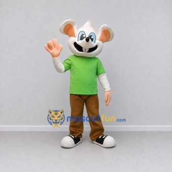 Custom White Green and Brown Mouse in T Shirt Mascot Costume Adult Full Body Suit for School Events
