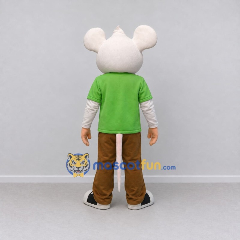 Custom White Green and Brown Mouse in T Shirt Mascot Costume Adult Full Body Suit for School Events Custom White Green and Brown Mouse in T Shirt Mascot Costume Adult Full Body Suit for School Events