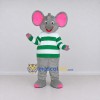 Custom Gray Green and White Mouse in Striped Shirt Mascot Costume Adult Full Body Suit for School Events Custom Gray Green and White Mouse in Striped Shirt Mascot Costume Adult Full Body Suit for School Events