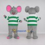 Custom Gray Green and White Mouse in Striped Shirt Mascot Costume Adult Full Body Suit for School Events