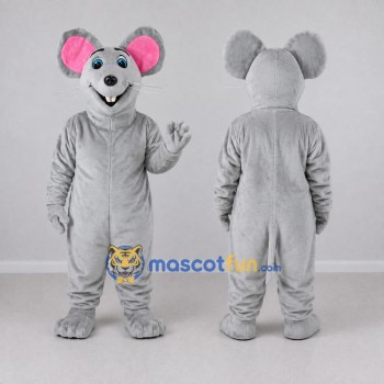 Custom Gray and Pink Mouse Mascot Costume Adult Full Body Suit for School Events