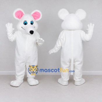 Custom White and Pink Mouse Mascot Costume Adult Full Body Suit for School Events