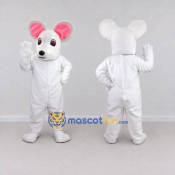 Custom White and Pink Mouse Mascot Costume Adult Full Body Suit for School Events