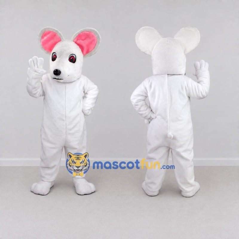 Custom White and Pink Mouse Mascot Costume Adult Full Body Suit for School Events Custom White and Pink Mouse Mascot Costume Adult Full Body Suit for School Events