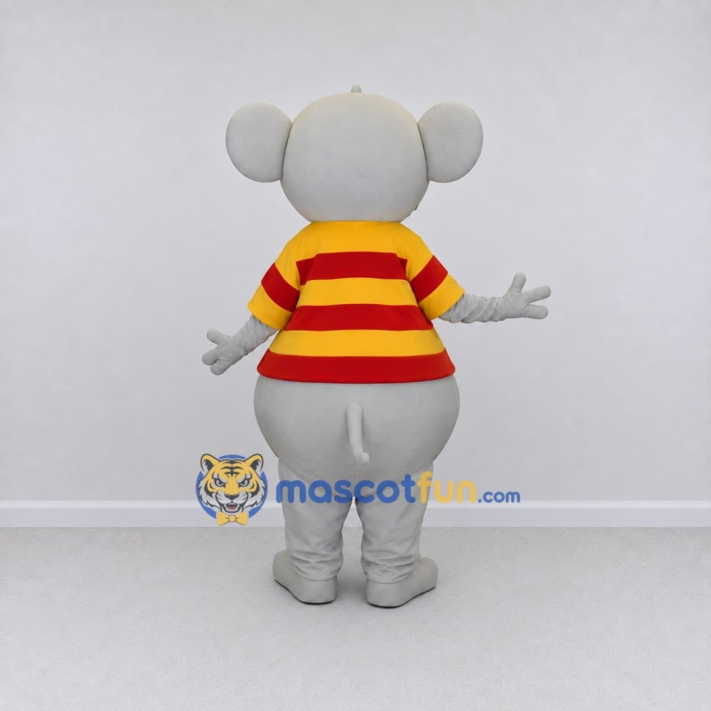 Custom Gray Red and Yellow Mouse in Striped Shirt Mascot Costume Adult Full Body Suit for School Events Custom Gray Red and Yellow Mouse in Striped Shirt Mascot Costume Adult Full Body Suit for School Events