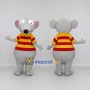 Custom Gray Red and Yellow Mouse in Striped Shirt Mascot Costume Adult Full Body Suit for School Events