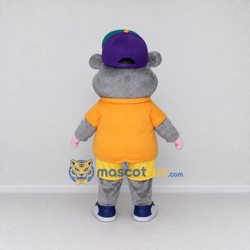 Custom Gray Orange and Yellow Rat in Cap Mascot Costume Adult Full Body Suit for School Events Custom Gray Orange and Yellow Rat in Cap Mascot Costume Adult Full Body Suit for School Events