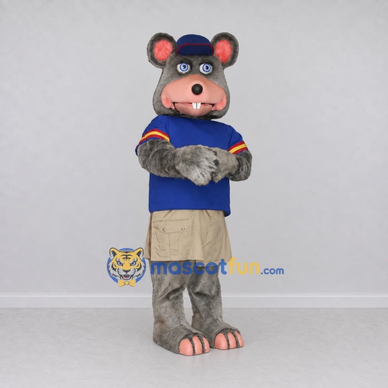 Custom Gray and Blue Mouse in Sportswear Mascot Costume Adult Full Body Suit for Sports Events Custom Gray and Blue Mouse in Sportswear Mascot Costume Adult Full Body Suit for Sports Events