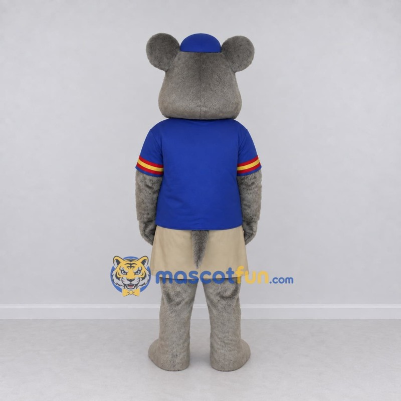 Custom Gray and Blue Mouse in Sportswear Mascot Costume Adult Full Body Suit for Sports Events Custom Gray and Blue Mouse in Sportswear Mascot Costume Adult Full Body Suit for Sports Events