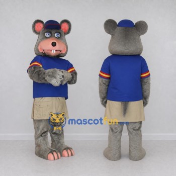 Custom Gray and Blue Mouse in Sportswear Mascot Costume Adult Full Body Suit for Sports Events