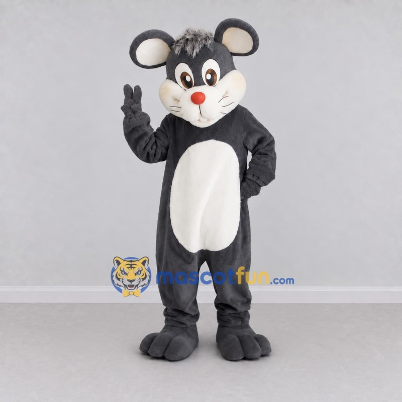 Custom Dark Gray and White Mouse Mascot Costume Adult Full Body Suit for School Events