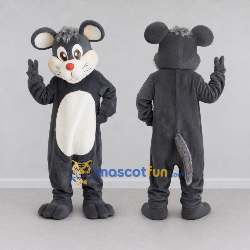 Custom Dark Gray and White Mouse Mascot Costume Adult Full Body Suit for School Events