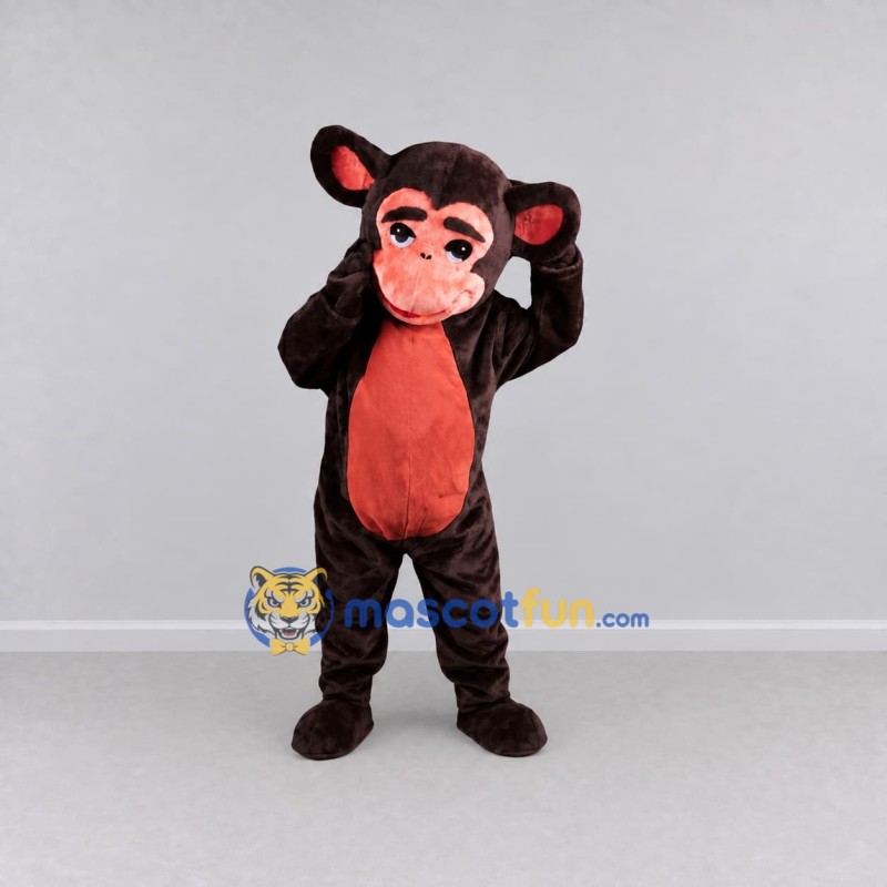 Custom Dark Brown and Red Monkey Mascot Costume Adult Full Body Suit for School Events