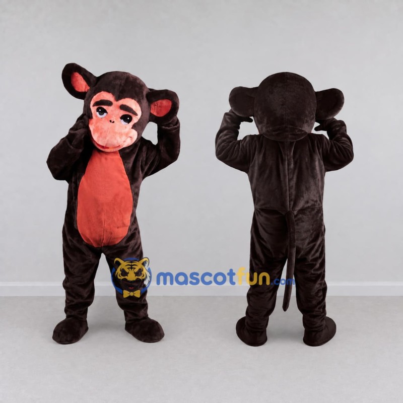 Custom Dark Brown and Red Monkey Mascot Costume Adult Full Body Suit for School Events