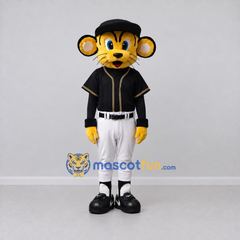 Custom Yellow Black and White Mouse in Baseball Uniform Mascot Costume Adult Full Body Suit for Sports Events Custom Yellow Black and White Mouse in Baseball Uniform Mascot Costume Adult Full Body Suit for Sports Events