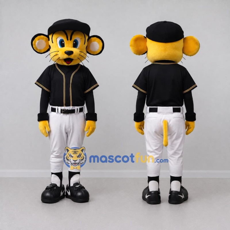 Custom Yellow Black and White Mouse in Baseball Uniform Mascot Costume Adult Full Body Suit for Sports Events Custom Yellow Black and White Mouse in Baseball Uniform Mascot Costume Adult Full Body Suit for Sports Events