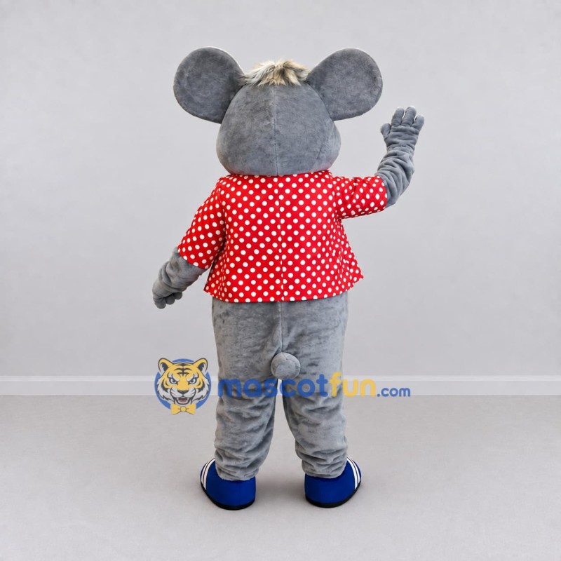 Custom Gray and Red Mouse in Polka Dot Jacket Mascot Costume Adult Full Body Suit for School Events Custom Gray and Red Mouse in Polka Dot Jacket Mascot Costume Adult Full Body Suit for School Events