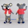 Custom Gray and Red Mouse in Polka Dot Jacket Mascot Costume Adult Full Body Suit for School Events